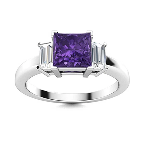 5MM Square Shape  Amethyst Dainty Three Stone 925 Sterling Silver Women Ring