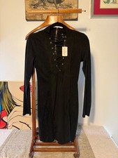 NWT Windsor Black Faux Suede Lace Up Bodycon Long Sleeve Mini Dress Womens S