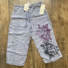 J Jill Pants Woman s 12 Wide Leg Linen Blue Design Beach Resortwear Quiet New