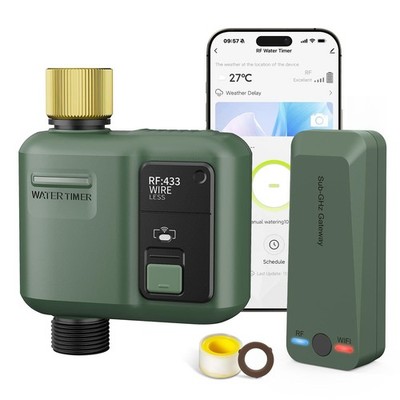 WiFi Water Timer 984ft Smart Sprinkler Controller Rain Delay HCT-633-2-T Garden