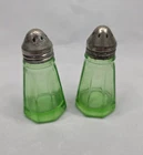 Hazel Atlas Uranium Green Depression Glass Salt & Pepper Shaker Octagon MCM (a)