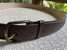 Vintage Split Leather Belt Men 36 Brown Pebbled Strap Brass Buckle Made In USA