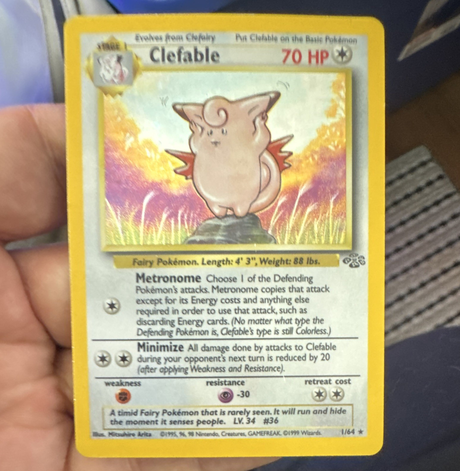 Wizards Clefable 01/64 Jungle Holo Rare Unlimited EN 1999 70HP Stage 1