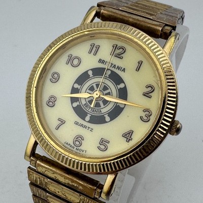 Vintage Brittania Quartz Watch Unisex Gold Tone Fluted Bezel Stretch New Battery