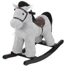 Kids Rocking Horse, Plush Toddler Ride-On Toy w/ Neighing Sound and Toy for 2-5