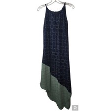 Sleeveless Maxi Dress Geometric Print Casual Summer Dress Navy Green Size