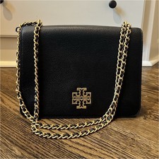 Tory Burch Black Leather Crossbody with Gold Chain