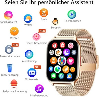 Smartwatch Damen Herren, Wearable mit FitCloudPro App, Bluetooth Call, 2''...