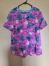 Jurassic World Pink Dinosaur Print Scrub Top Womens Size Large Nursing Uniform