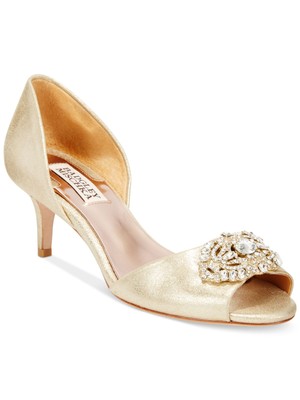 BADGLEY MISCHKA Womens Platino Beige D'orsay Petrina Slip On Leather Pumps 5.5