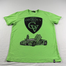 Avenue George V Paris Shirt Mens XL Green Rhinestone Graphic Crew Neck