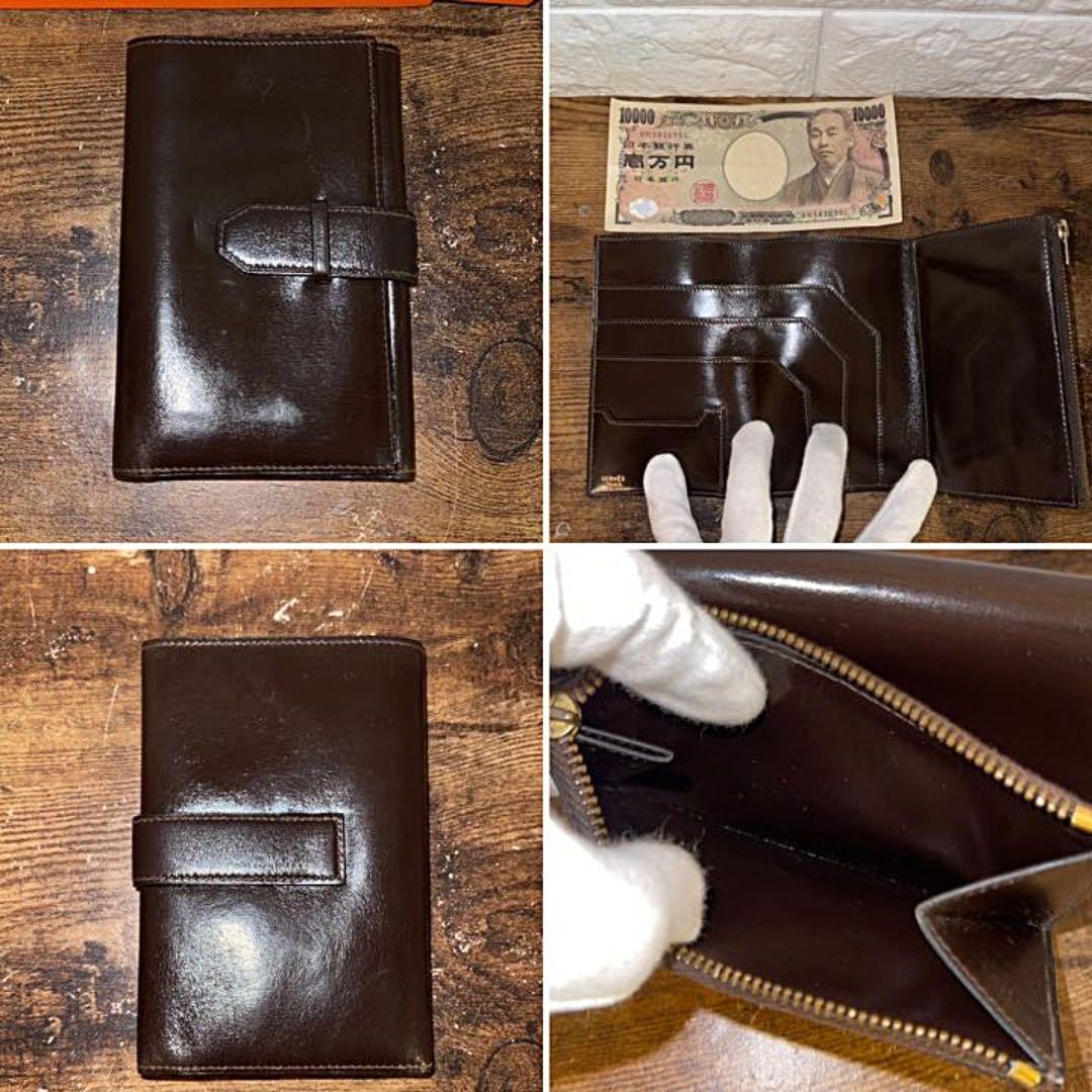 Hermes Vintage Jura Box Calf Wallet Dark Brown Leather Long Compact image 3