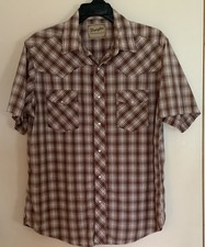 Wrangler Western S/S Brown Pearl Button-Up Shirt w/ Pockets Sz Large