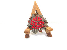 Vtg. Ruby Red Rhinestone Layered Floral Mid Century Brooch Pin