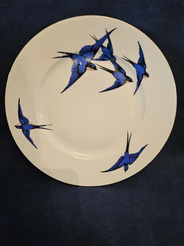 Blue Bird China 2 tazas de té, platillo, 2 platos laterales Checoslovaquia dorado años 30 - Imagen 7 de 14