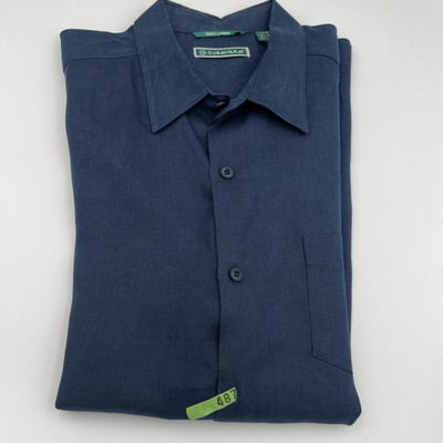 Cubavera Short Sleeve Blue Button Up Shirt Men s  Large Cuban Vibe Linen Pocket