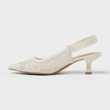 A New Day Women's Ivory Lace Bow Slingback Pointed Toe Kitten Heels Wedding 7