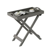 Gray Wooden Folding Table TV Tray Removable Top End Table Entryway Home Decor