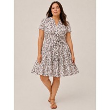 JBS Women Floral Tie Waist Fit and Flare Dress 18W Cottagecore Pink White Summer
