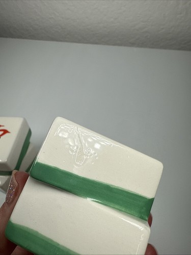 Set Of Ceramic Mahjong Style Salt And Pepper Shakers - Picture 6 of 7
