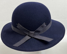 Lancaster Womens Hat Wool Blue Bow Made in USA Classic Vintage