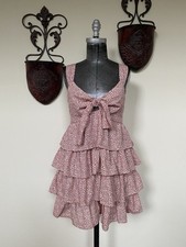 The Impeccable Pig Womens Dress Tie Front Tiered Boho Small