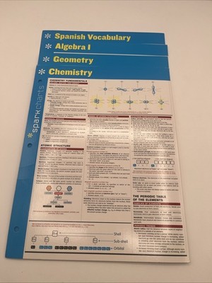 Chemistry Geometry Algebra I and Spanish Vocab SparkCharts 3-ring binder insert