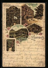 Lithographie Eisenach, Landgrafen-Haus, Fritz Reuter Villa, Drachenschlucht 189 