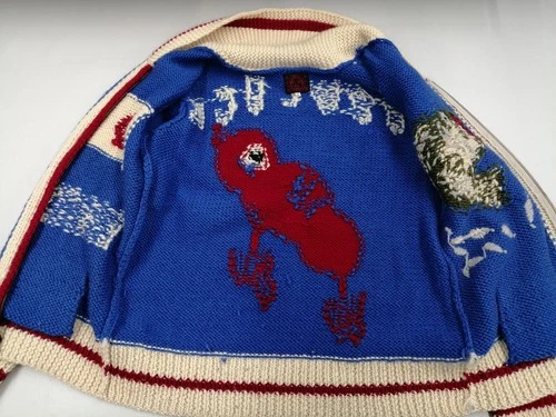 EVISU Black Bass Lure Pattern Cowichan Sweater Size 40 Vintage Knit image 9