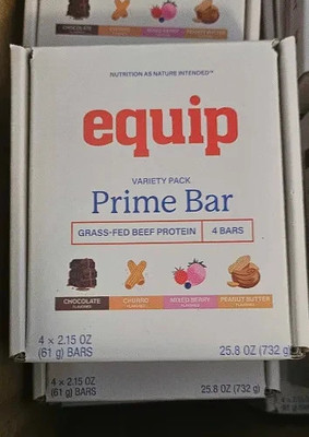 Equip Prime Bar Variety Pack Grass-fed Beef Protein | 4 Flavors | Best By Nov 26