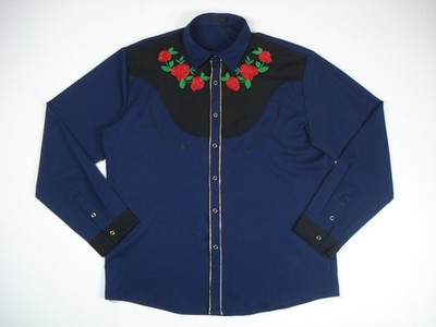 Western Hemd bestickt Rosen Herren XXL blau Cowboy USA Rodeo Line Dance sehr guter Zustand