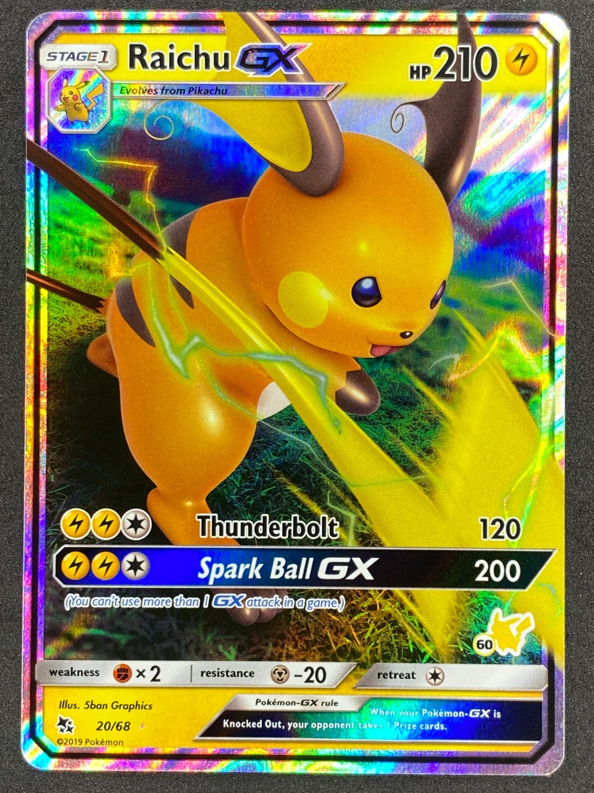 Pokémon Raichu GX #60 20/68 HIF Hidden Fates LP/NM