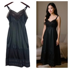 VTG 50s 60s Penneys Adonna Nightgown Slip 36 Medium Large Black Lace Lacy  hh