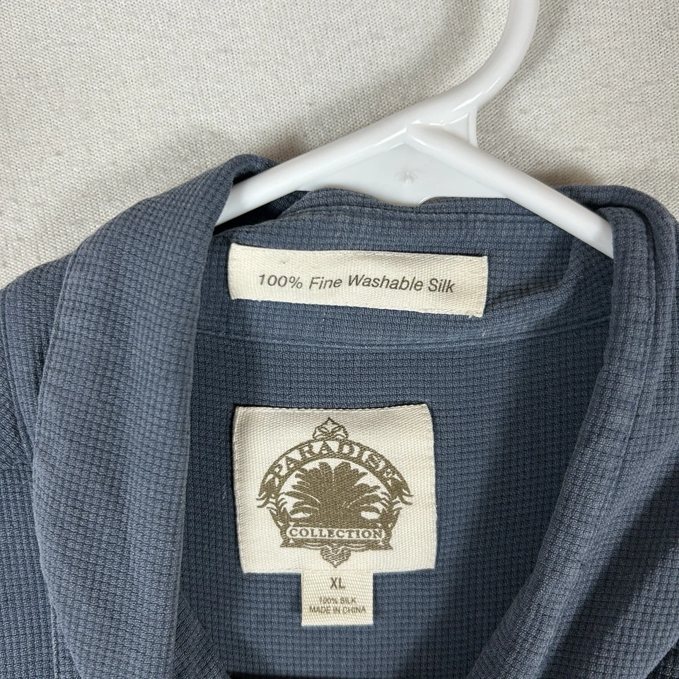 Paradise Collection 100% Silk Long Sleeve Button Up Shirt Men's XL Blue Casual - Image 3 of 4