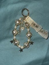 Dior Star Pearl Gold Ribbon Key Chain Logo Beaded Elegant for Women GWP