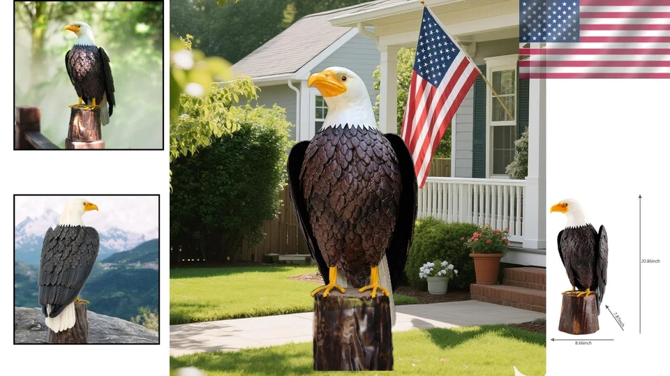Decoración de jardín de águila calva artística - Estatua resistente a la intemperie Foto 2 de 4