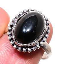Black Onyx Gemstone Handmade 925 Sterling Silver Jewelry Ring Size 8 k276