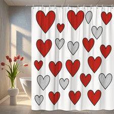 Red and White Heart Shower Curtain - Cute Bathroom Decor