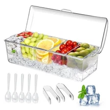 Large Ice Chilled Condiment Caddy，Chilled Condiment Containers Server with 1
