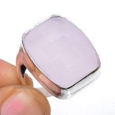 Rose Quartz Fine Solitaire 925 Sterling Silver Ring s.8 M1499