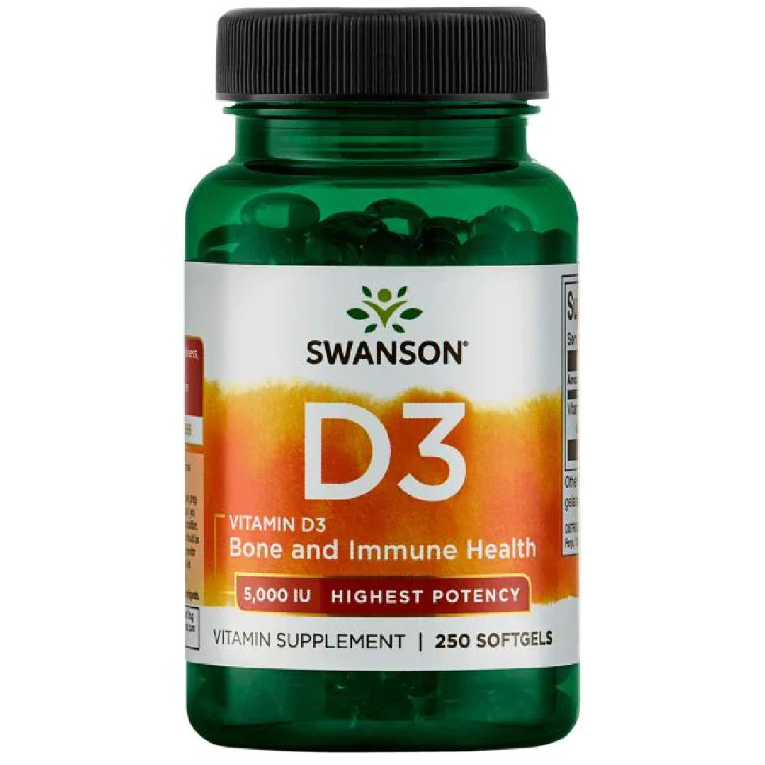 Swanson Vitamin D3 High Strength 5000IU 250 Capsules Immune Support
