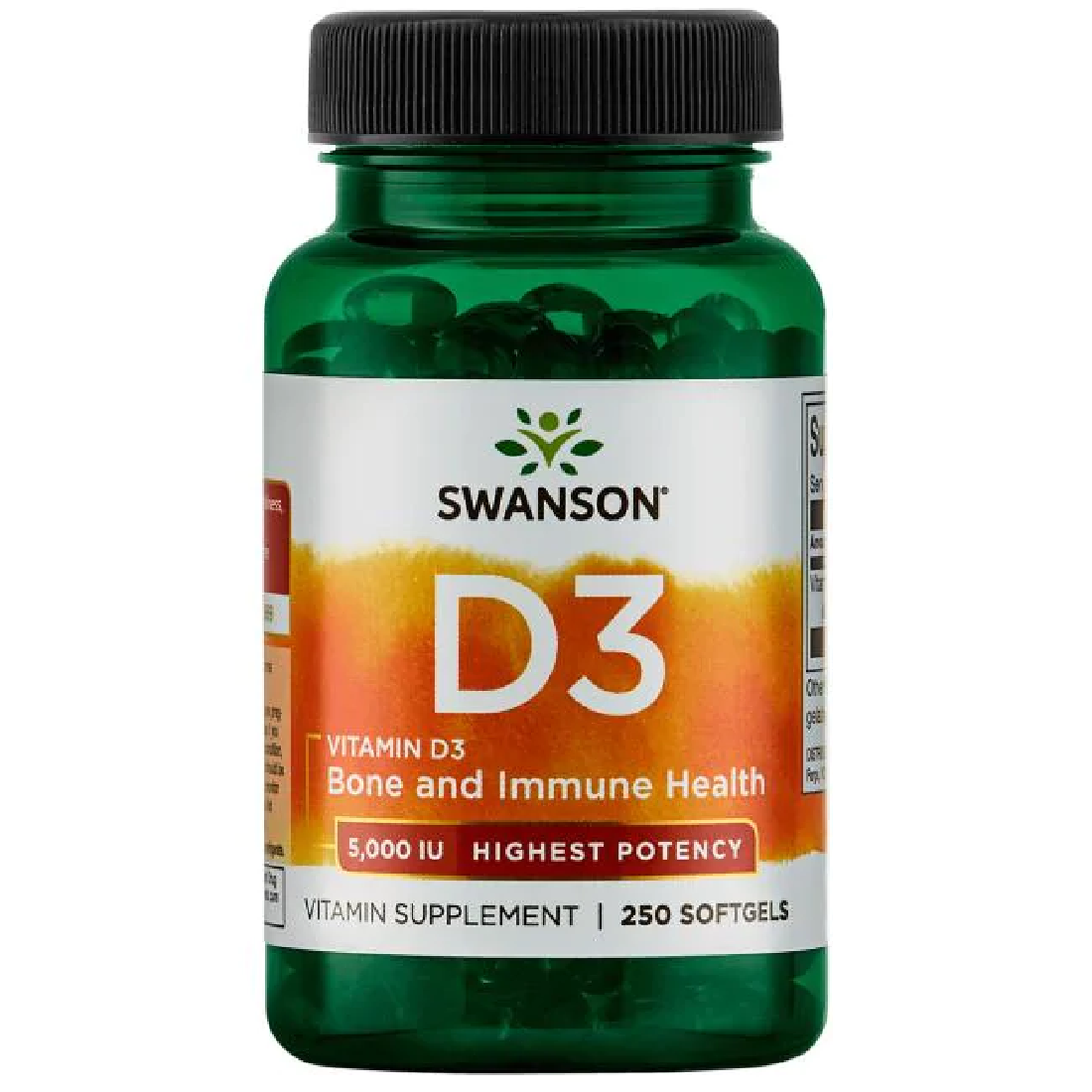 Swanson Vitamin D3 High Strength 5000IU 250 Capsules Immune Support