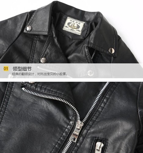 New Children's clothing boys leather jacket lapel Girl's coat Slim jackets - Picture 6 of 22