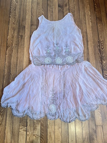 Antique dress pink silver beaded art deco Victorian vtg old flapper - Picture 21 of 24