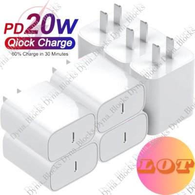 1-1000X Lot 20W PD Fast Charger For iPhone 14/13/12/15/11 USB Type C Cube Plug