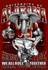 (2) Alabama Crimson Tide Waterproof Vinyl Stickers 5x3.75 Roll Tide Roll Decals