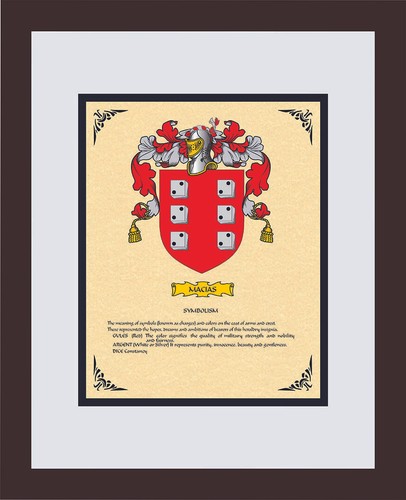 HERALDRY COAT OF ARMS ~ MACIAS FAMILY CREST ~ FRAMED - Foto 1 di 4