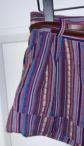 NWT Shrinking Violet Sz Medium Striped Boho Aztec Hippie Belted Cotton Shorts - Picture 2 of 10