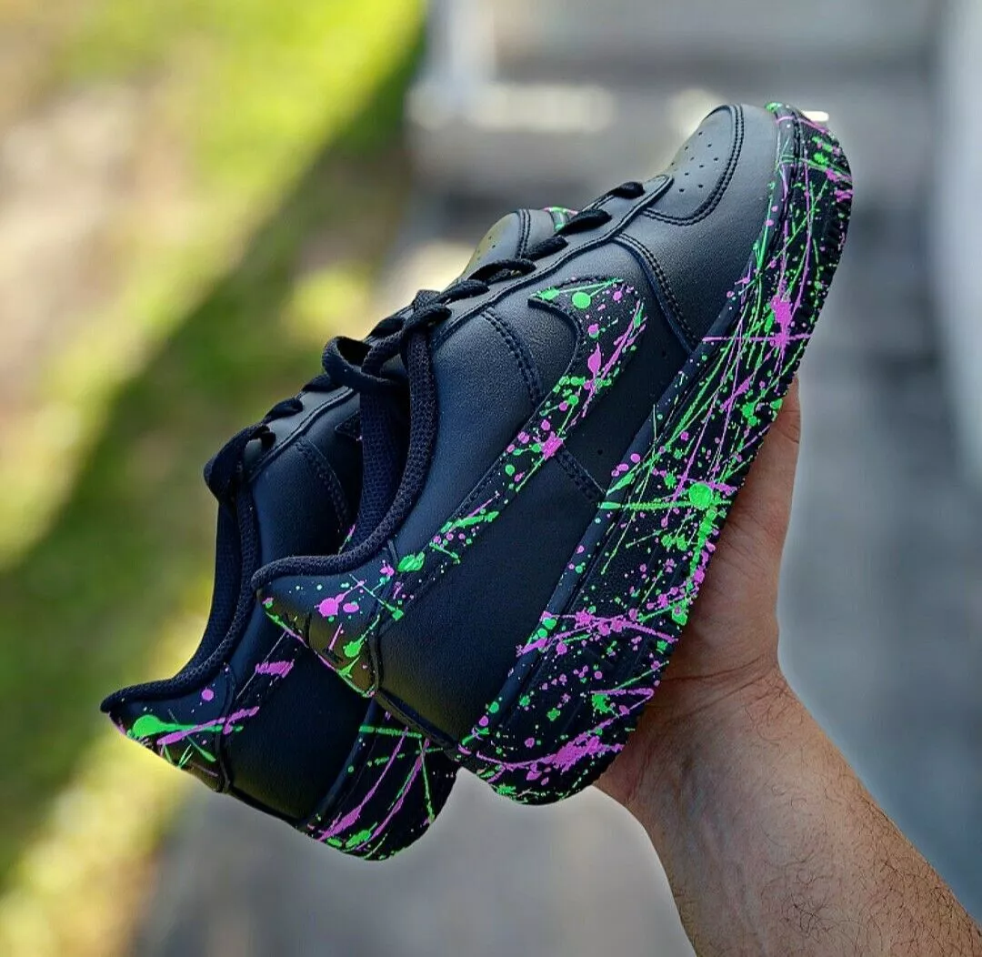 Green Yellow Blue Pink Splatter Swoosh and Sole - Custom Air Force