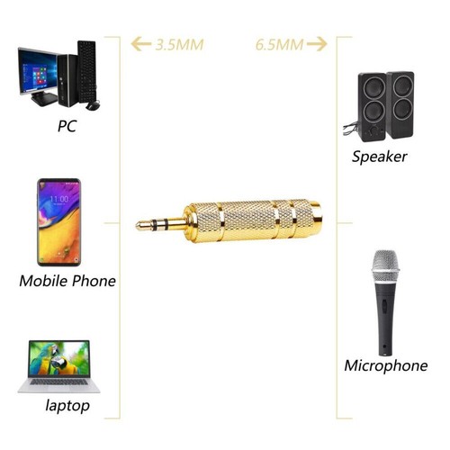3.5mm Male to 6.35mm Stereo Female Adapter (M10) Gold Plated Aux Audio Jack - Picture 2 of 4